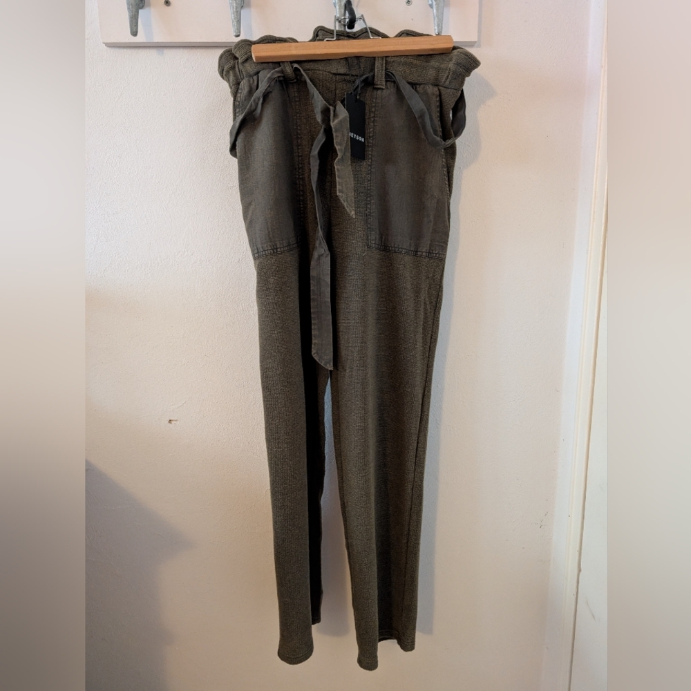 High-Waist Paperbag Tie-Waist Pants - Olive Green